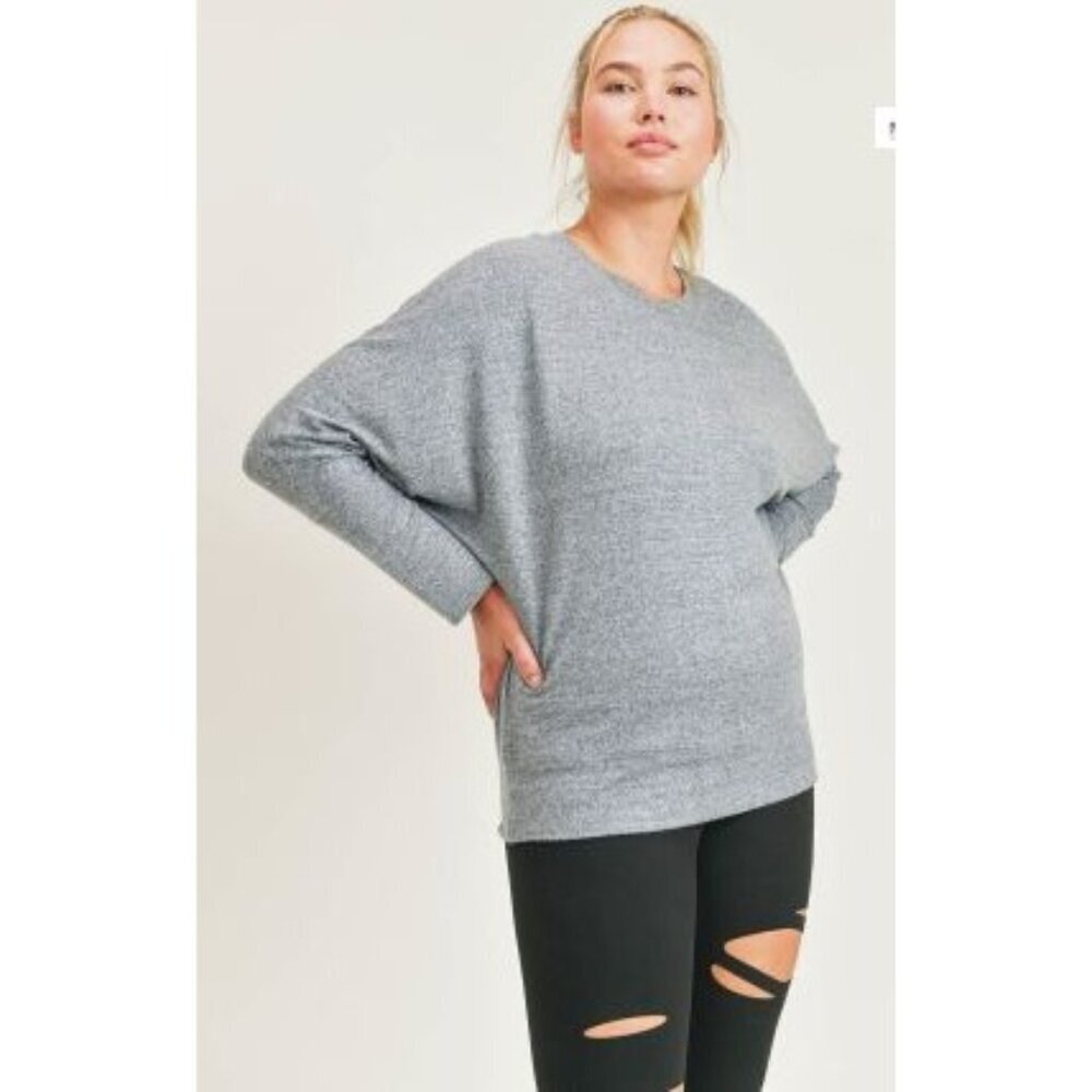 Mono B Hatchi Pullover Top Womens 3XL Gray Dolman Sleeve Casual Soft Cozy